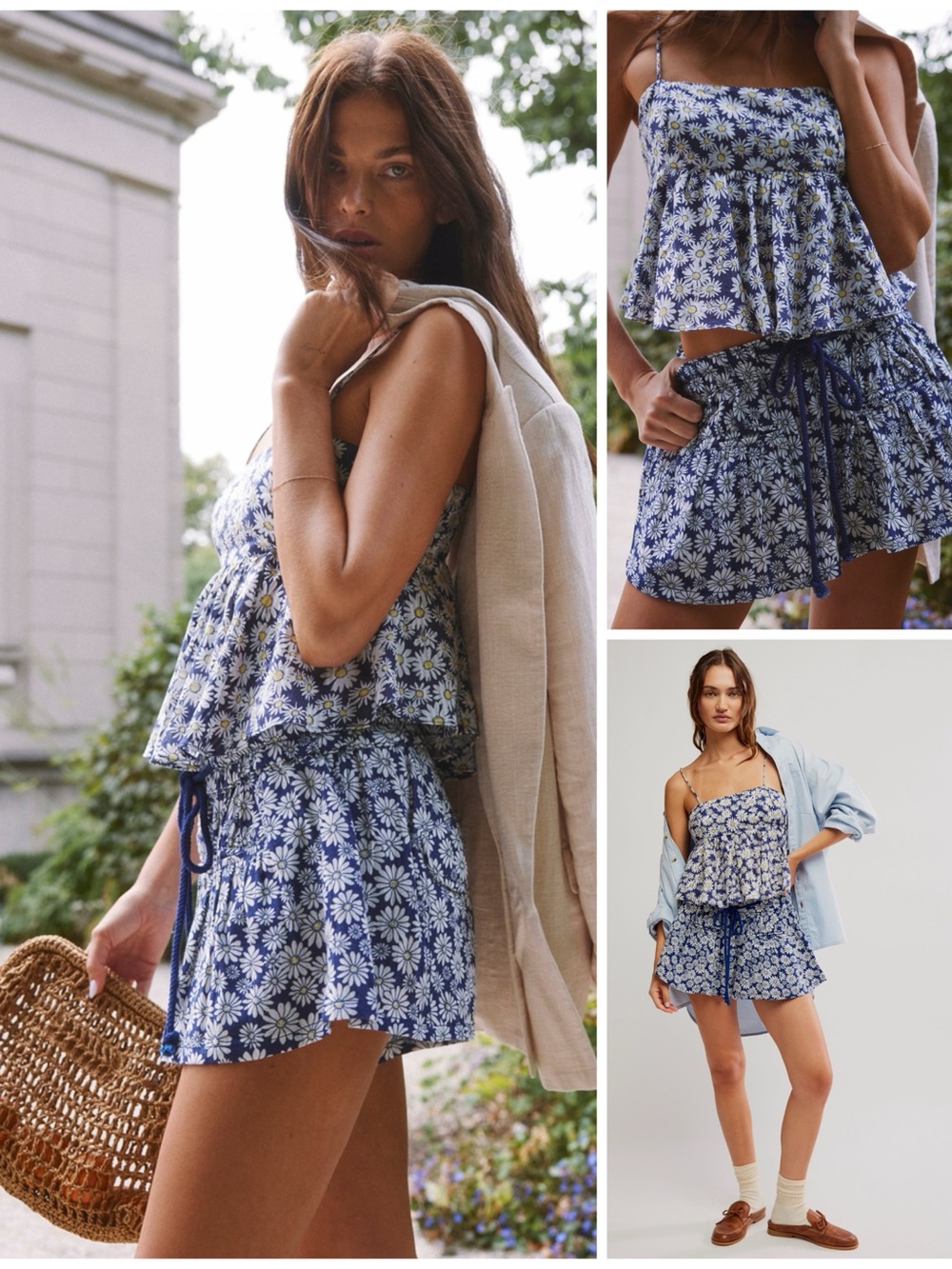 Free People Ditsy Floral Pull-On Short Mid-Rise Drawstring Relaxed Fit XS Linen